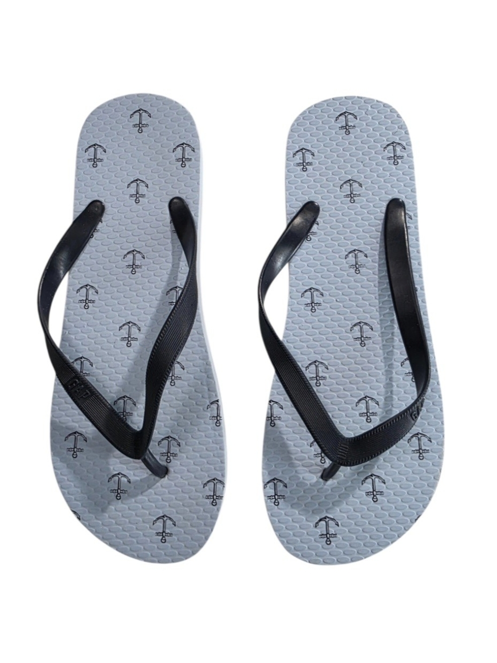 GAP Men's Light Blue Anchor Print Flip Flops with Black Straps